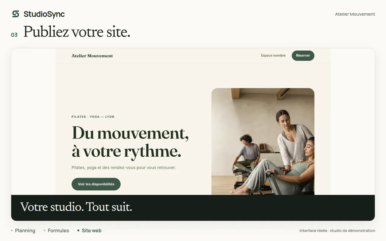 Démonstration du planning, des formules et du site publié avec StudioSync